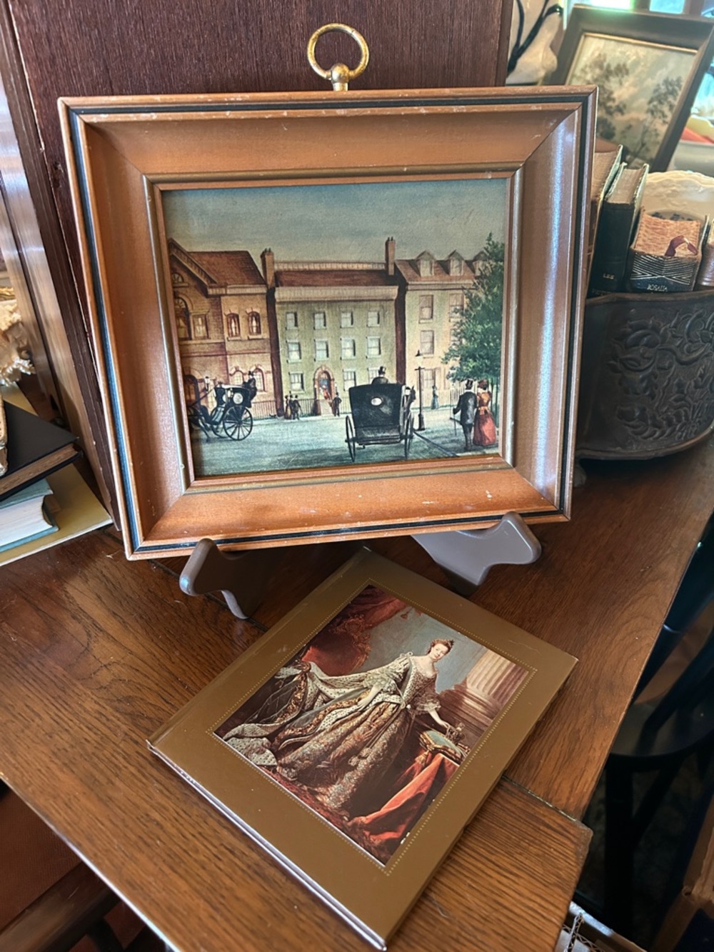 Vintage Wood Framed Victorian Town Scene Wall Art and Queen Charlotte Book